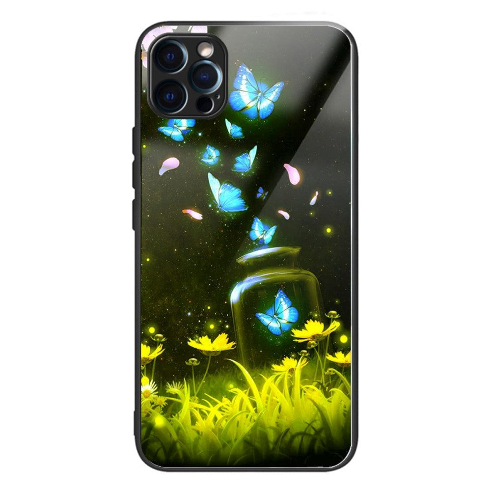 iPhone 14 Pro Plastik Cover m. Glasbagside - Sommerfugle