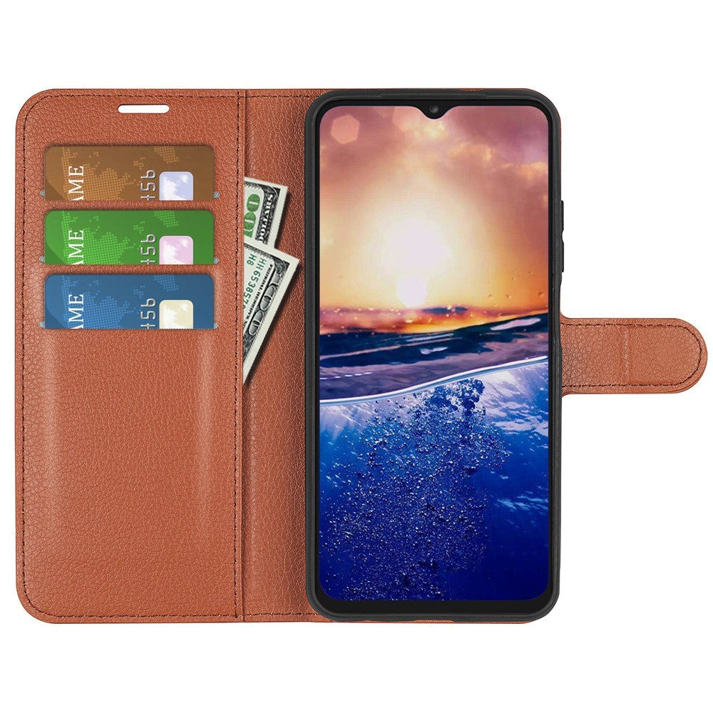 TCL 40R 5G Litchi Læder Cover m. Pung - Brun