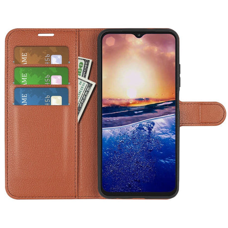 TCL 40R 5G Litchi Læder Cover m. Pung - Brun