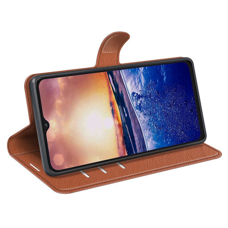 TCL 40R 5G Litchi Læder Cover m. Pung - Brun