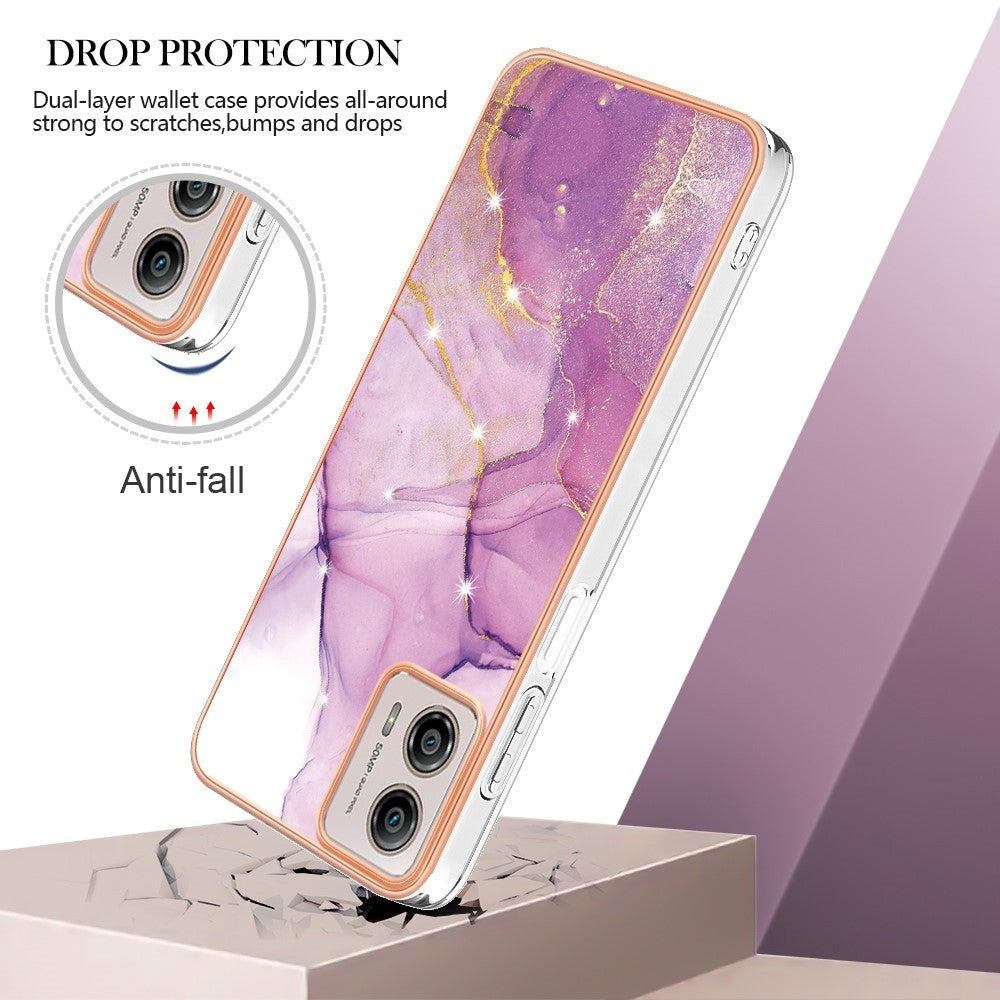 Motorola Moto G53 / G23 / G13 Hybrid Plastik Cover - Lilla Marmor