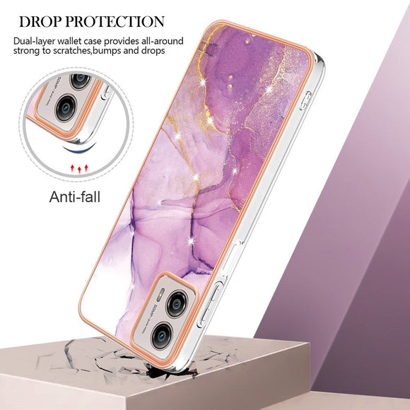 Motorola Moto G53 / G23 / G13 Hybrid Plastik Cover - Lilla Marmor
