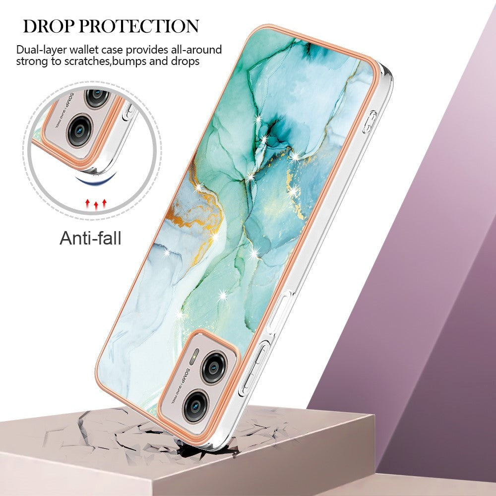 Motorola Moto G53 / G23 / G13 Hybrid Plastik Cover - Grøn Marmor
