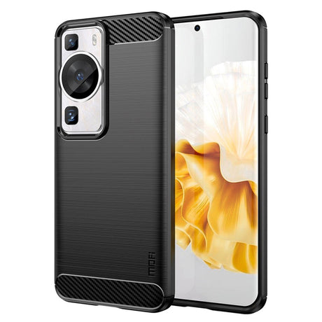 Huawei P60 Pro Mofi Brushed Carbon Fiber Fleksibelt Plastik Cover - Sort