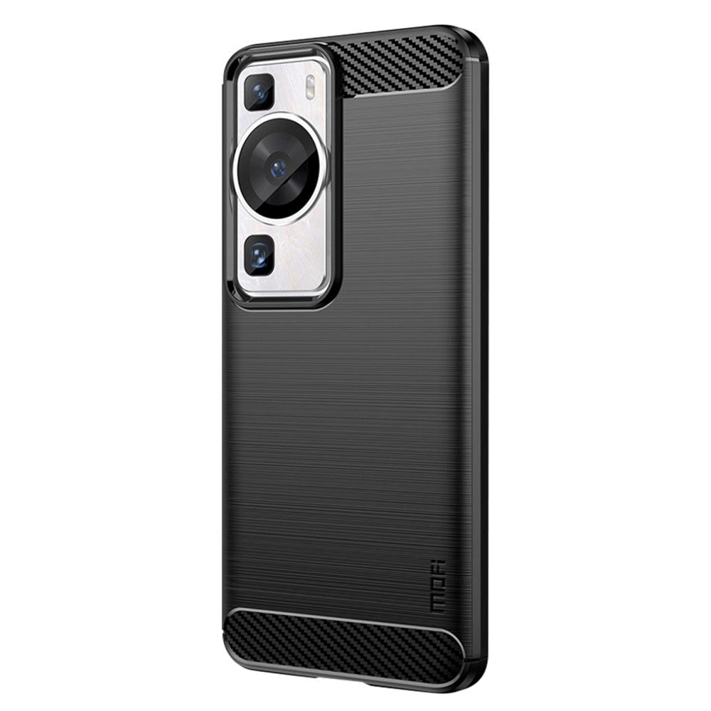 Huawei P60 Pro Mofi Brushed Carbon Fiber Fleksibelt Plastik Cover - Sort
