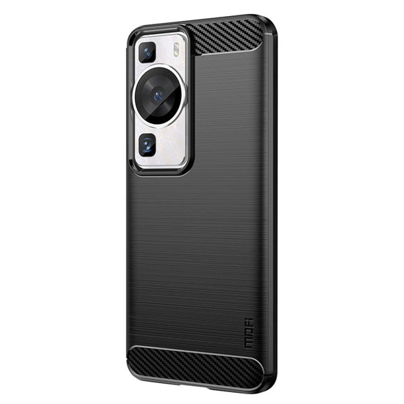 Huawei P60 Pro Mofi Brushed Carbon Fiber Fleksibelt Plastik Cover - Sort