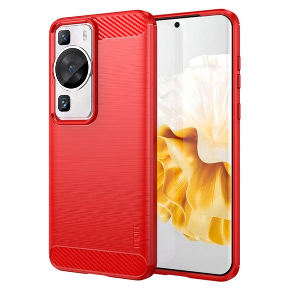 Huawei P60 Pro Mofi Brushed Carbon Fiber Fleksibelt Plastik Cover - Rød