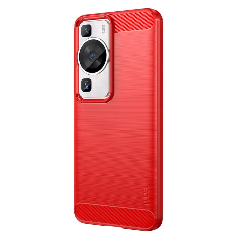 Huawei P60 Pro Mofi Brushed Carbon Fiber Fleksibelt Plastik Cover - Rød