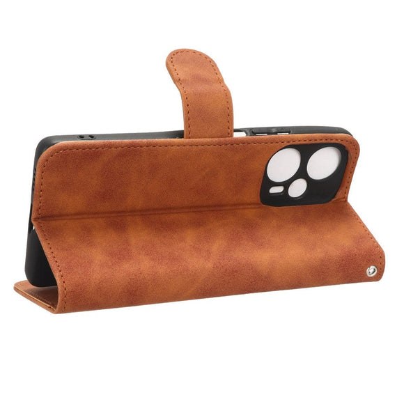 Xiaomi Poco F5 Læder Cover m. Pung og Ståfunktion - Brun