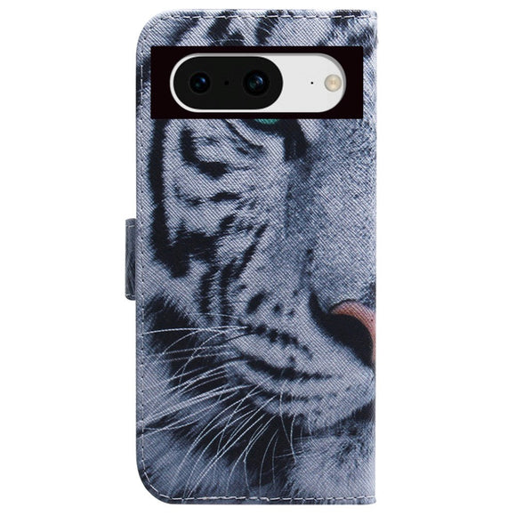 Google Pixel 8 Læder Cover m. Pung & Print - Tiger