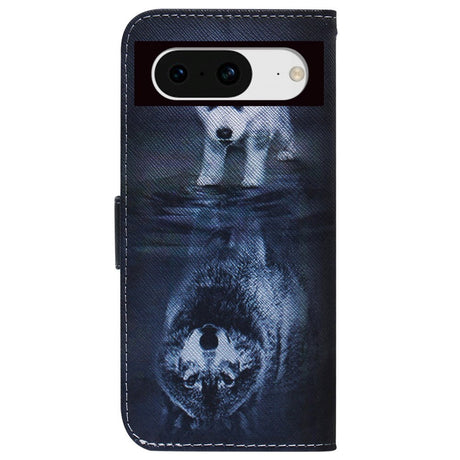 Google Pixel 8 Læder Cover m. Pung & Print - Hund & Ulv