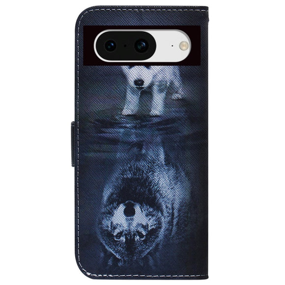 Google Pixel 8 Læder Cover m. Pung & Print - Hund & Ulv