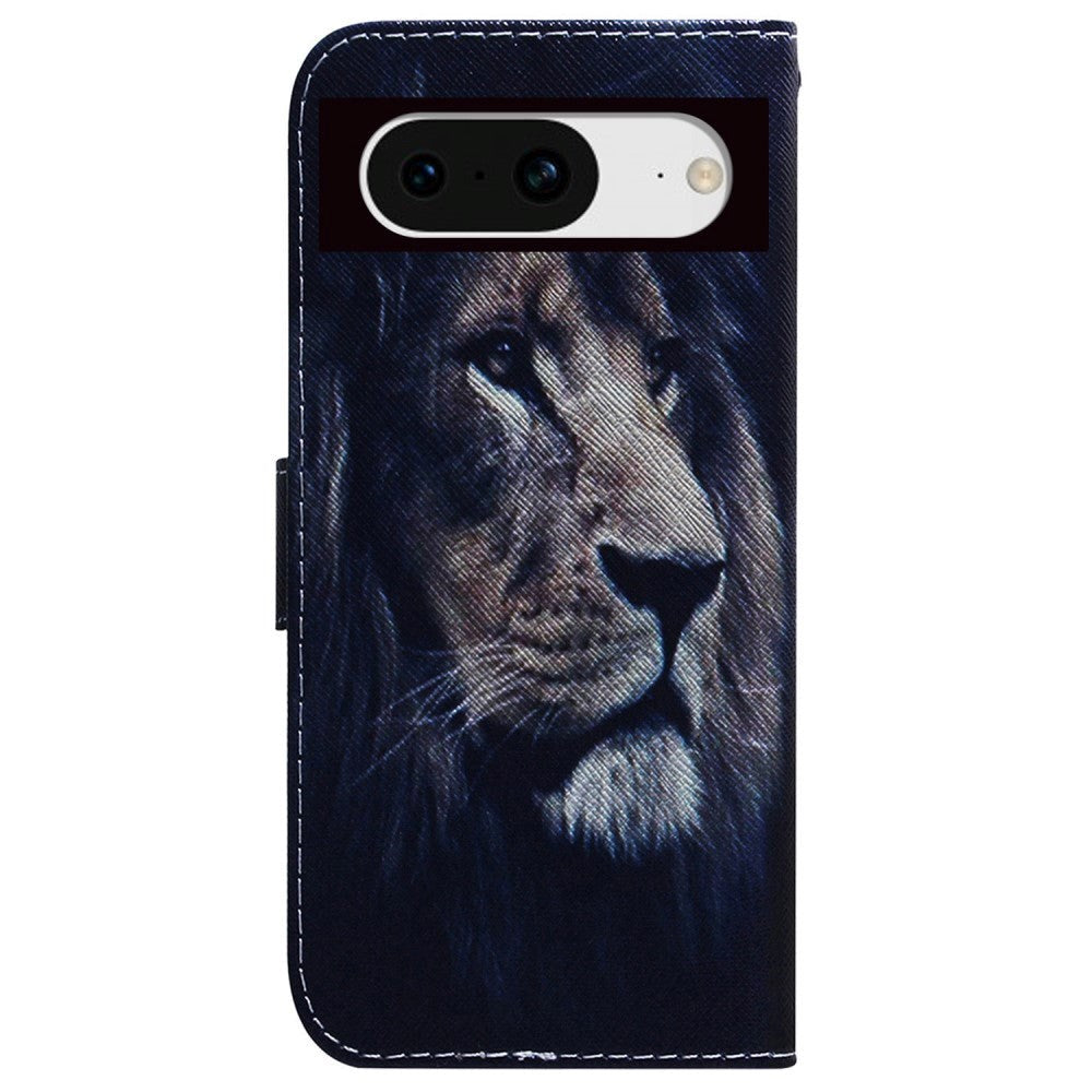 Google Pixel 8 Læder Cover m. Pung & Print - Løve
