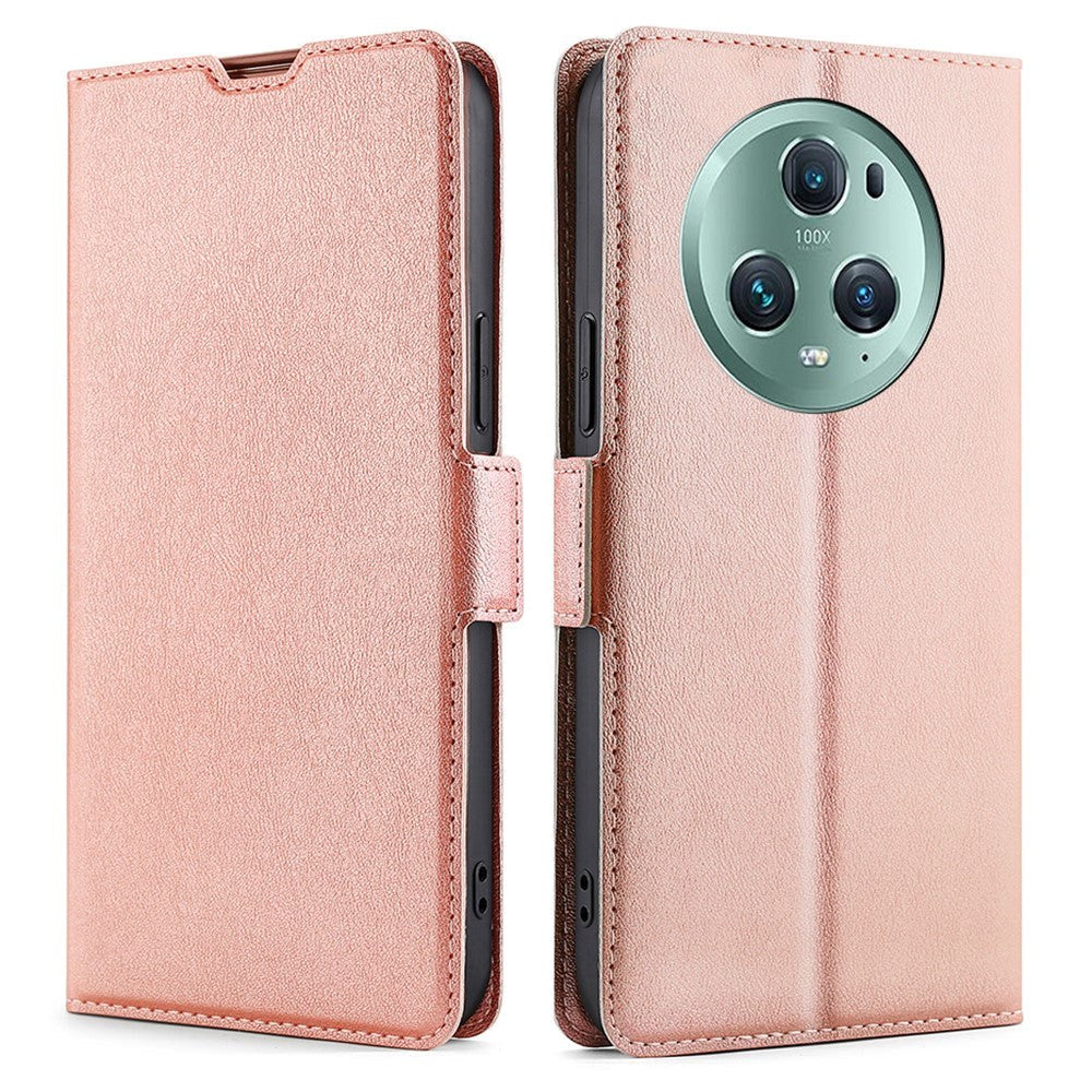 Honor Magic5 Pro Læder Cover m. Kortholder & Ståfunktion - Rose Gold