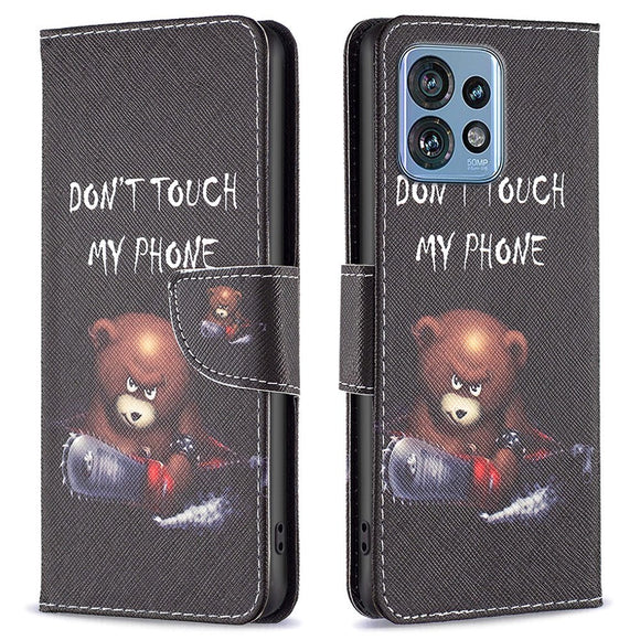 Motorola Edge 40 Pro Læder Cover m. Pung & Print - "Don't Touch My Phone" Bjørn