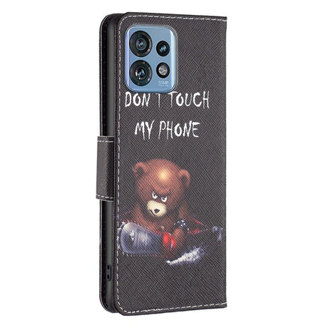Motorola Edge 40 Pro Læder Cover m. Pung & Print - "Don't Touch My Phone" Bjørn