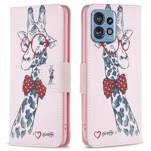 Motorola Edge 40 Pro Læder Cover m. Pung & Print - Giraf