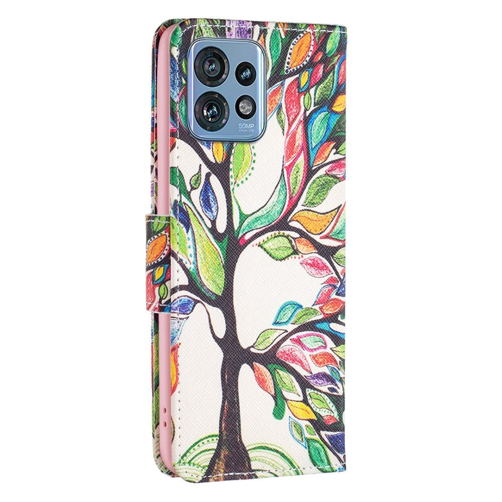 Motorola Edge 40 Pro Læder Cover m. Pung & Print - Farverigt Træ