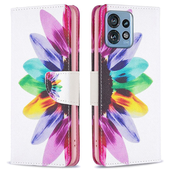 Motorola Edge 40 Pro Læder Cover m. Pung & Print - Farvet Blomst