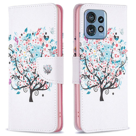 Motorola Edge 40 Pro Læder Cover m. Pung & Print - Træ