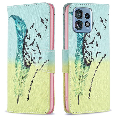 Motorola Edge 40 Pro Læder Cover m. Pung & Print - Fjer