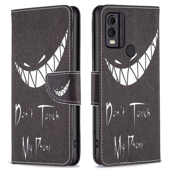 Nokia C22 Læder Cover m. Pung & Print - "Don't Touch My Phone"