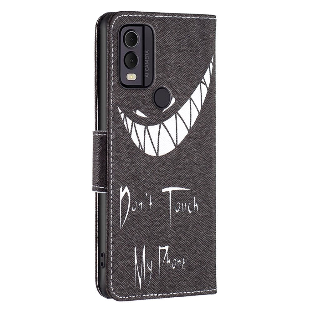 Nokia C22 Læder Cover m. Pung & Print - "Don't Touch My Phone"