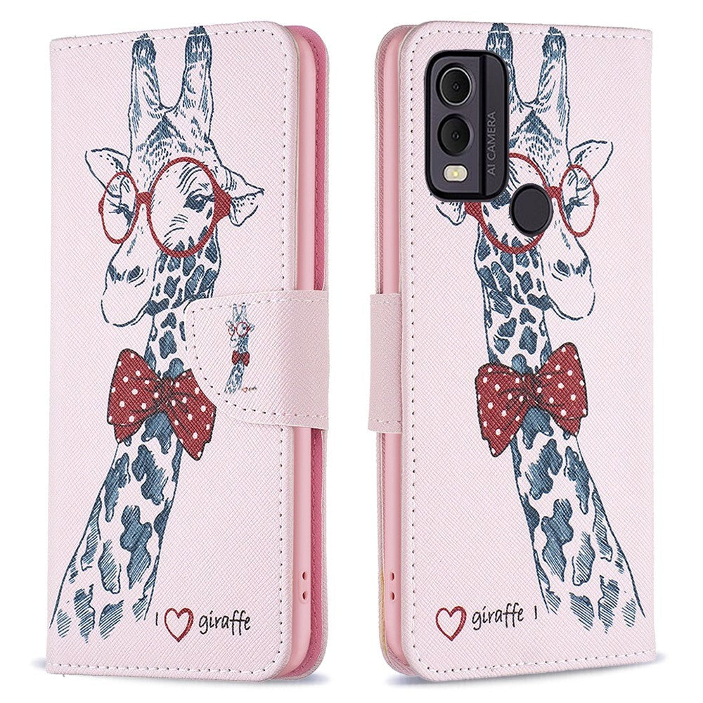 Nokia C22 Læder Cover m. Pung & Print - Giraf