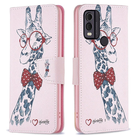 Nokia C22 Læder Cover m. Pung & Print - Giraf