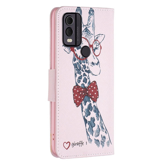 Nokia C22 Læder Cover m. Pung & Print - Giraf