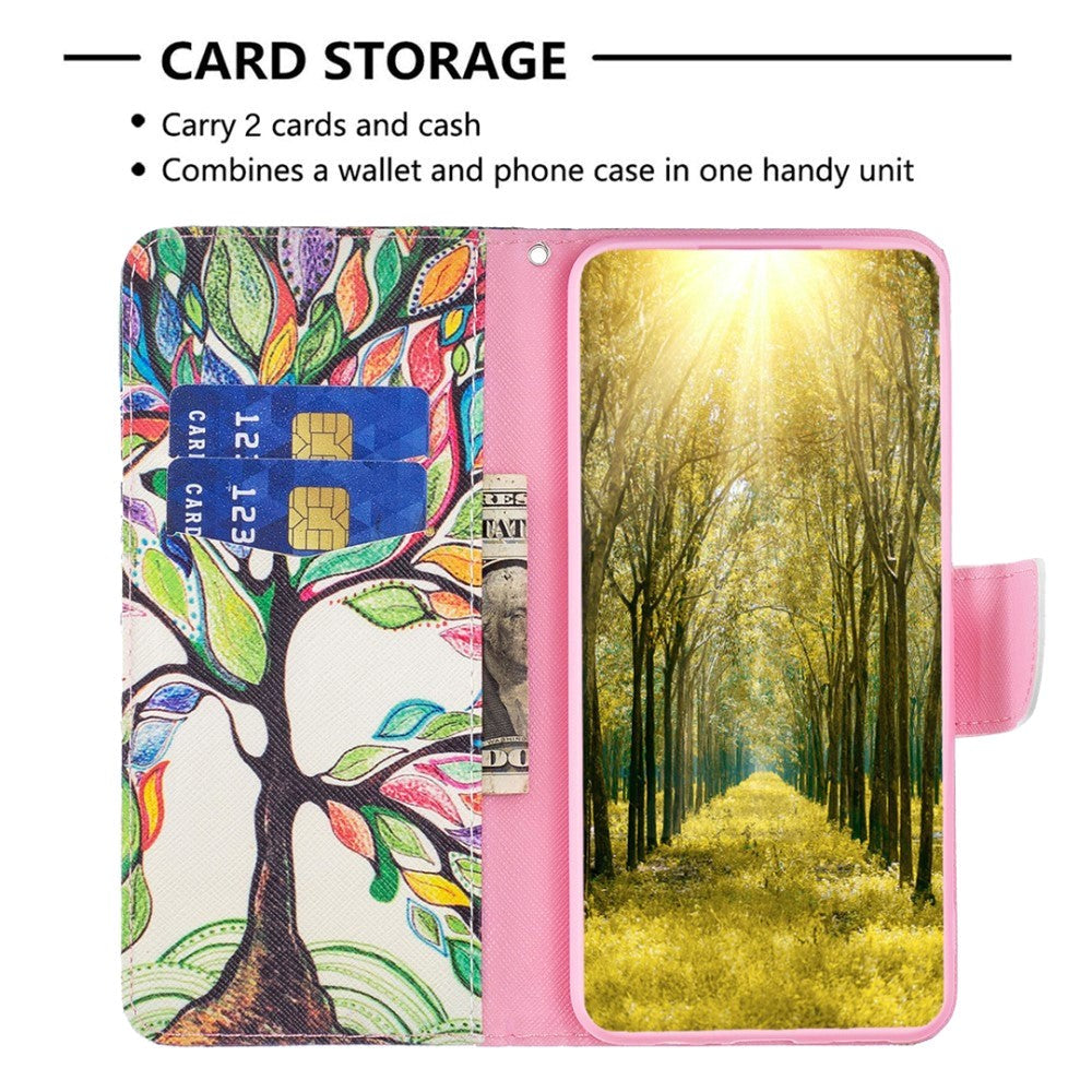 Nokia C22 Læder Cover m. Pung & Print - Farverigt Træ