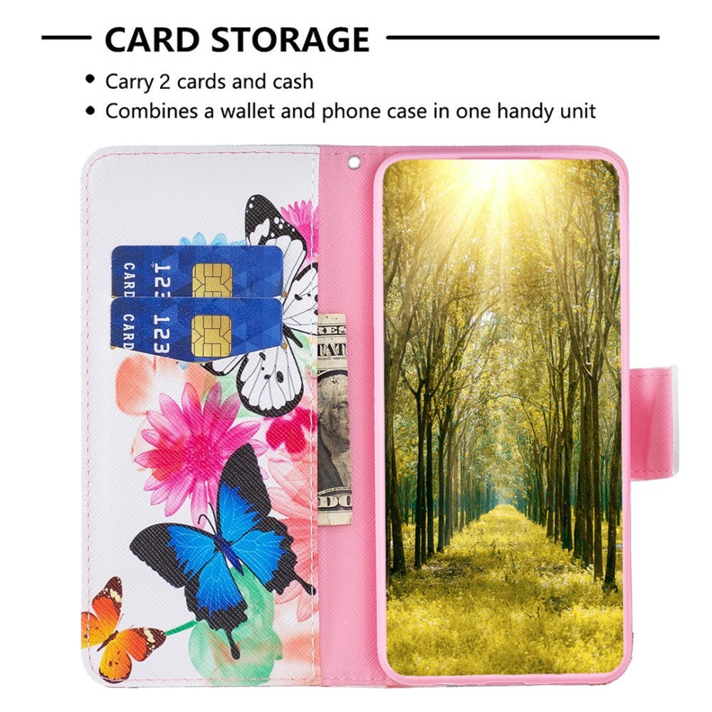 Nokia C22 Læder Cover m. Pung & Print - Sommerfugle & Blomster