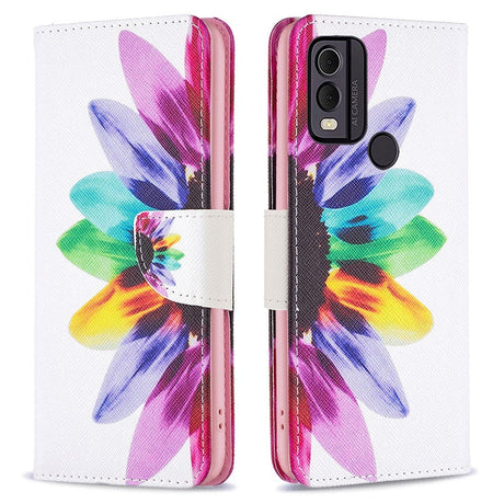 Nokia C22 Læder Cover m. Pung & Print - Farvet Blomst