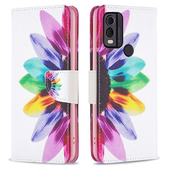 Nokia C22 Læder Cover m. Pung & Print - Farvet Blomst