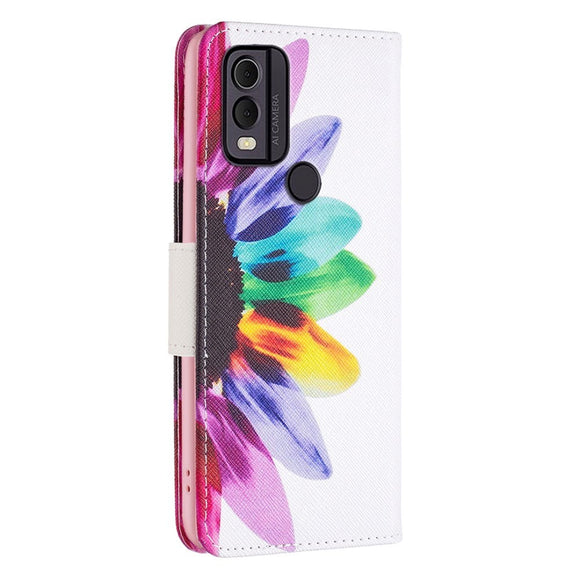 Nokia C22 Læder Cover m. Pung & Print - Farvet Blomst