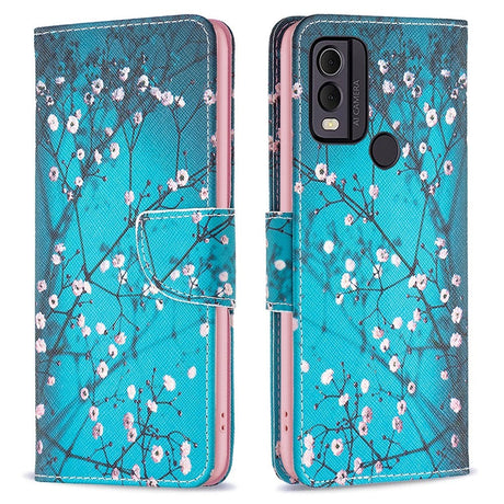 Nokia C22 Læder Cover m. Pung & Print - Træ med Blomster