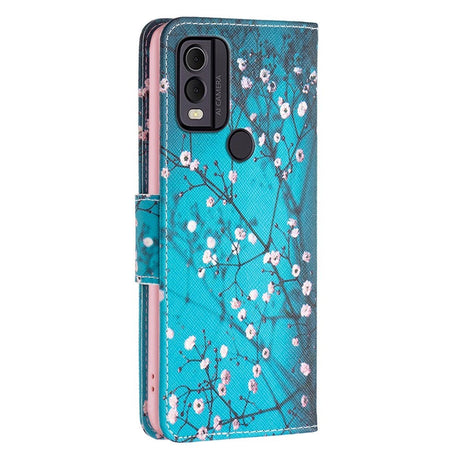 Nokia C22 Læder Cover m. Pung & Print - Træ med Blomster