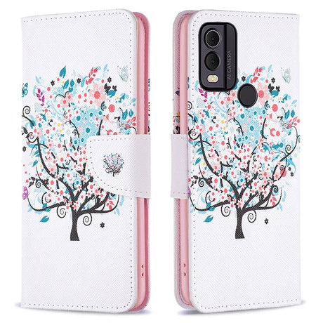 Nokia C22 Læder Cover m. Pung & Print - Forårstræ