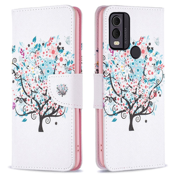 Nokia C22 Læder Cover m. Pung & Print - Forårstræ