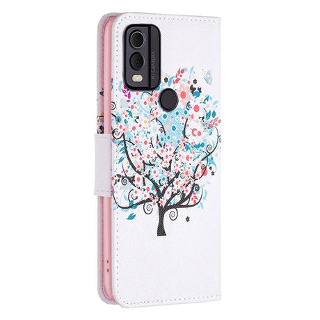 Nokia C22 Læder Cover m. Pung & Print - Forårstræ