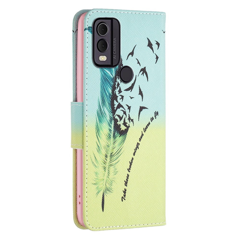 Nokia C22 Læder Cover m. Pung & Print - Fjer