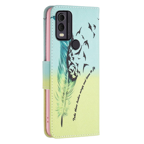 Nokia C22 Læder Cover m. Pung & Print - Fjer