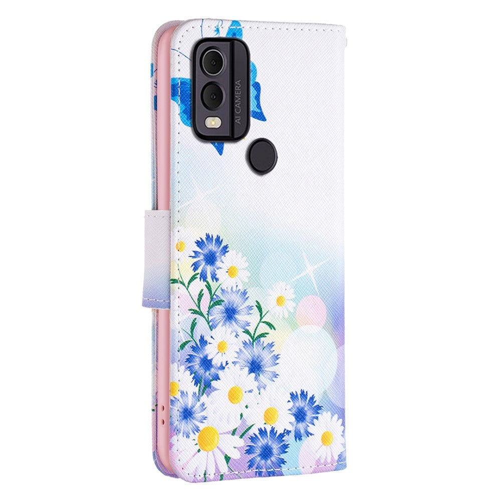 Nokia C22 Læder Cover m. Pung & Print - Sommerfugl