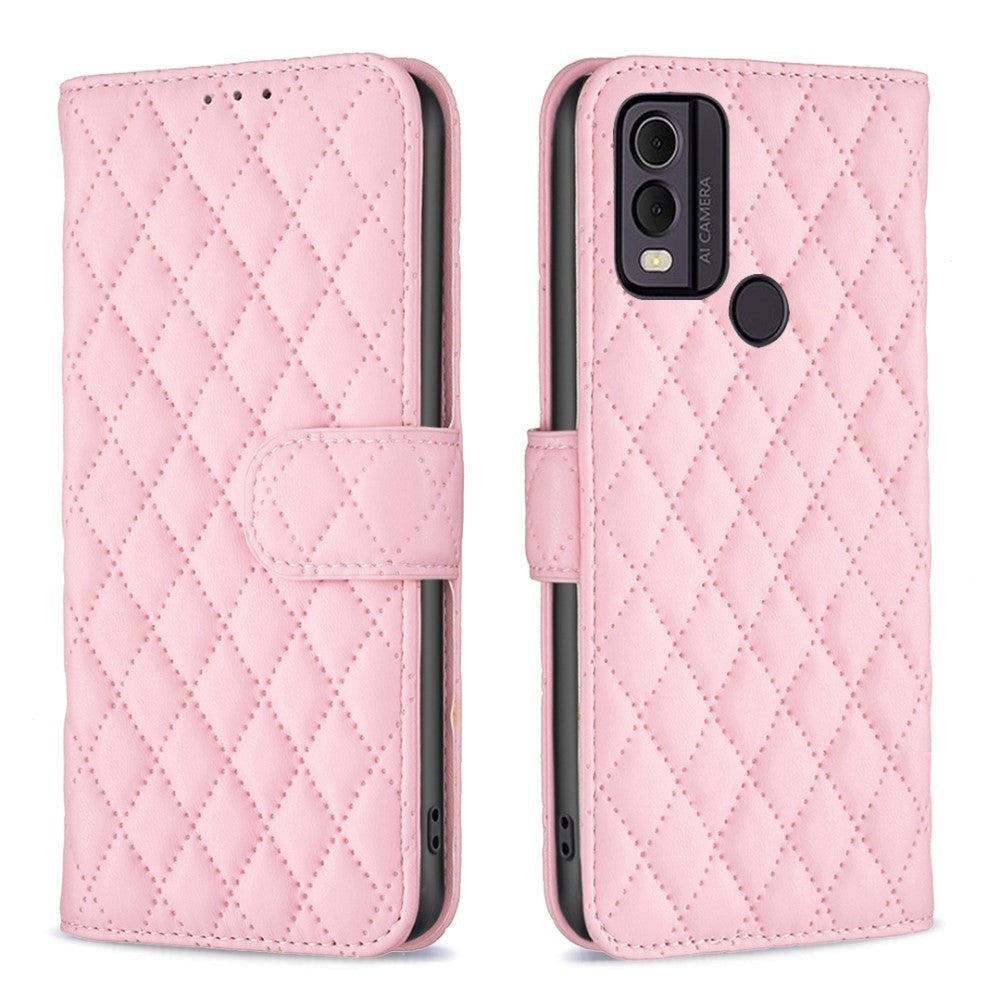 Nokia C22 Blødt Læder Cover m. Kortholdere og Ståfunktion - Lyserød