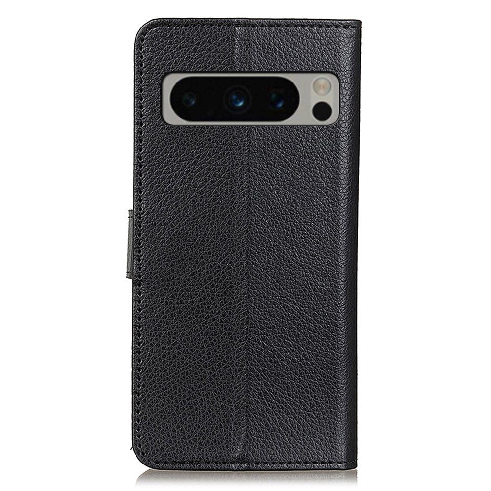 Google Pixel 8 Pro Litchi Læder Cover m. Pung - Sort