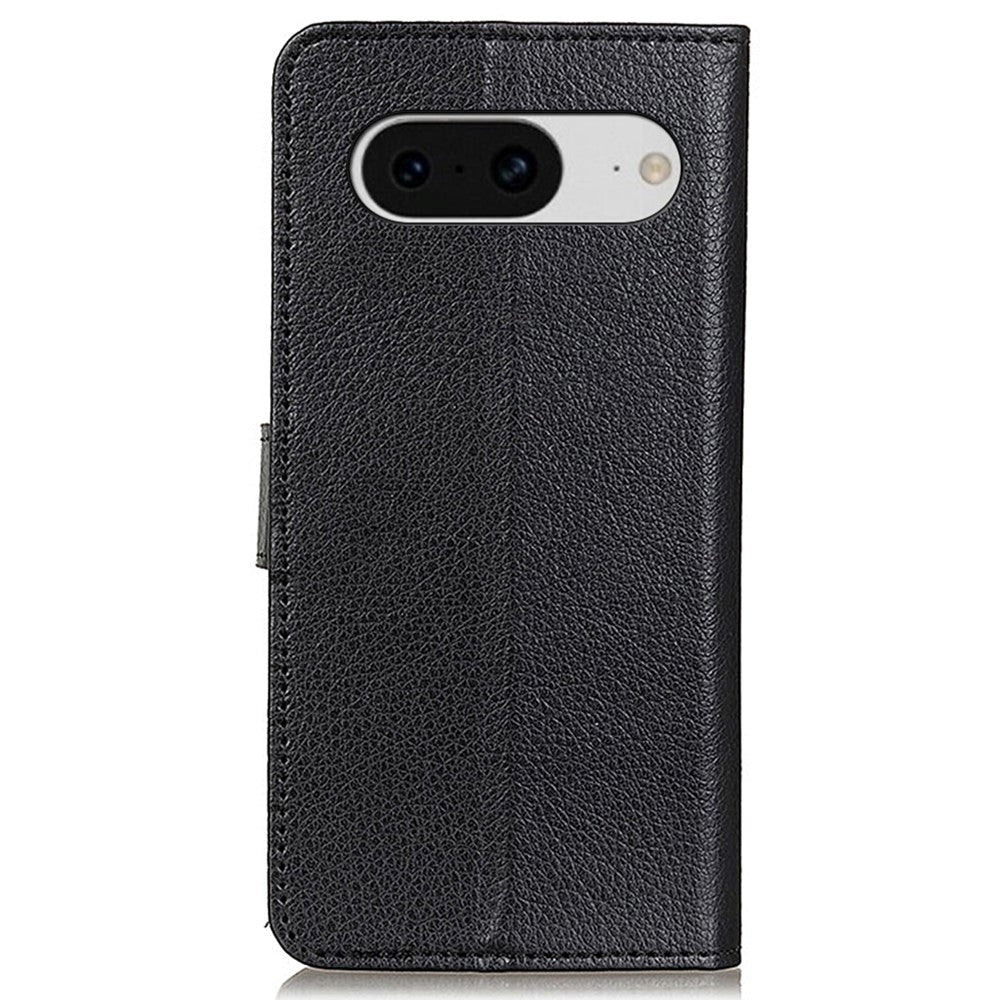 Google Pixel 8 Litchi Læder Cover m. Pung - Sort