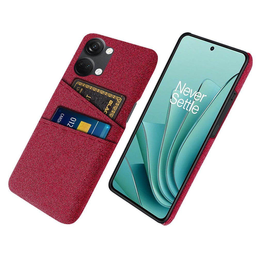 OnePlus Nord 3 (5G) Stofbetrukket Plastik Cover med Kortholder - Rød