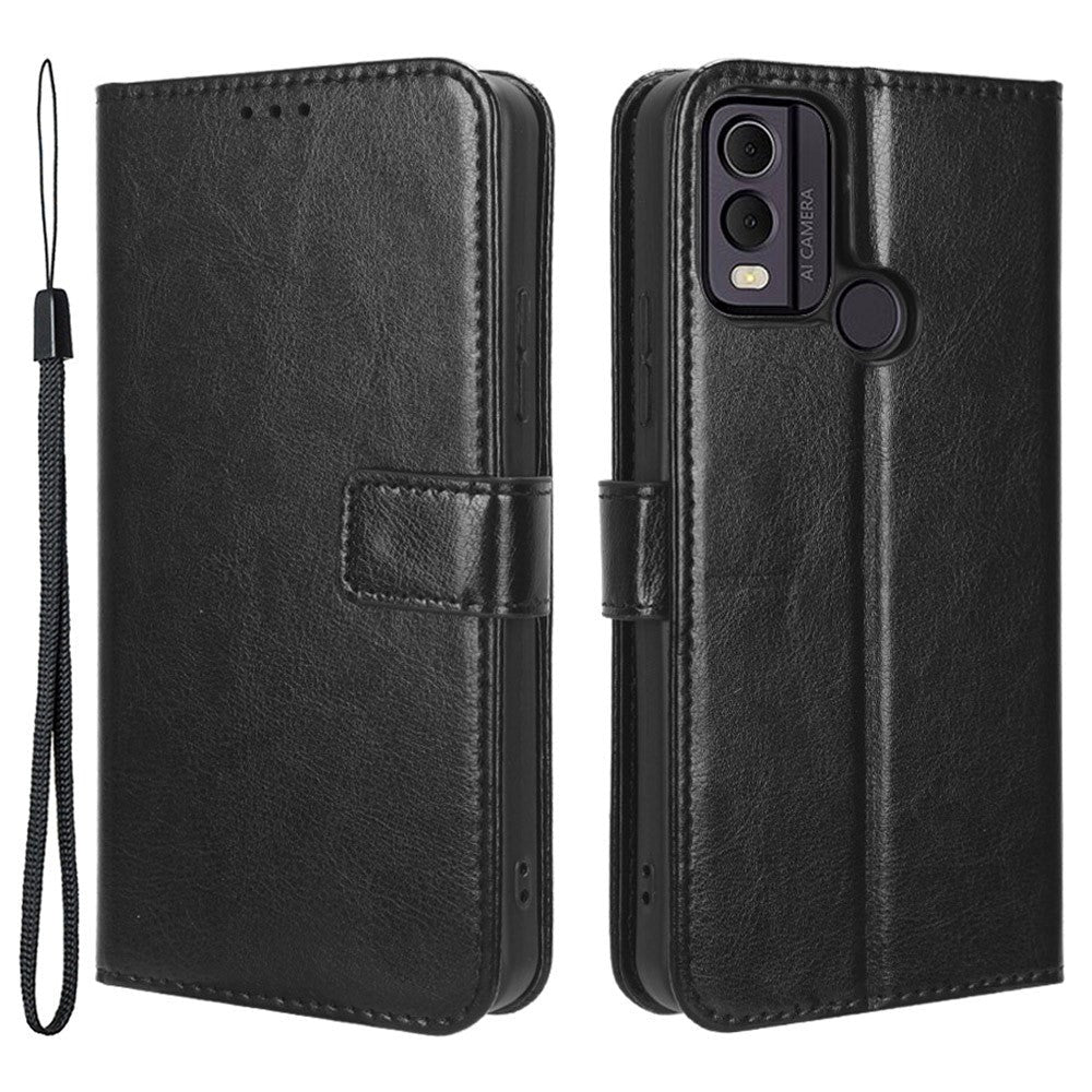 Nokia C22 Læder Cover m. Pung og Strop - Sort