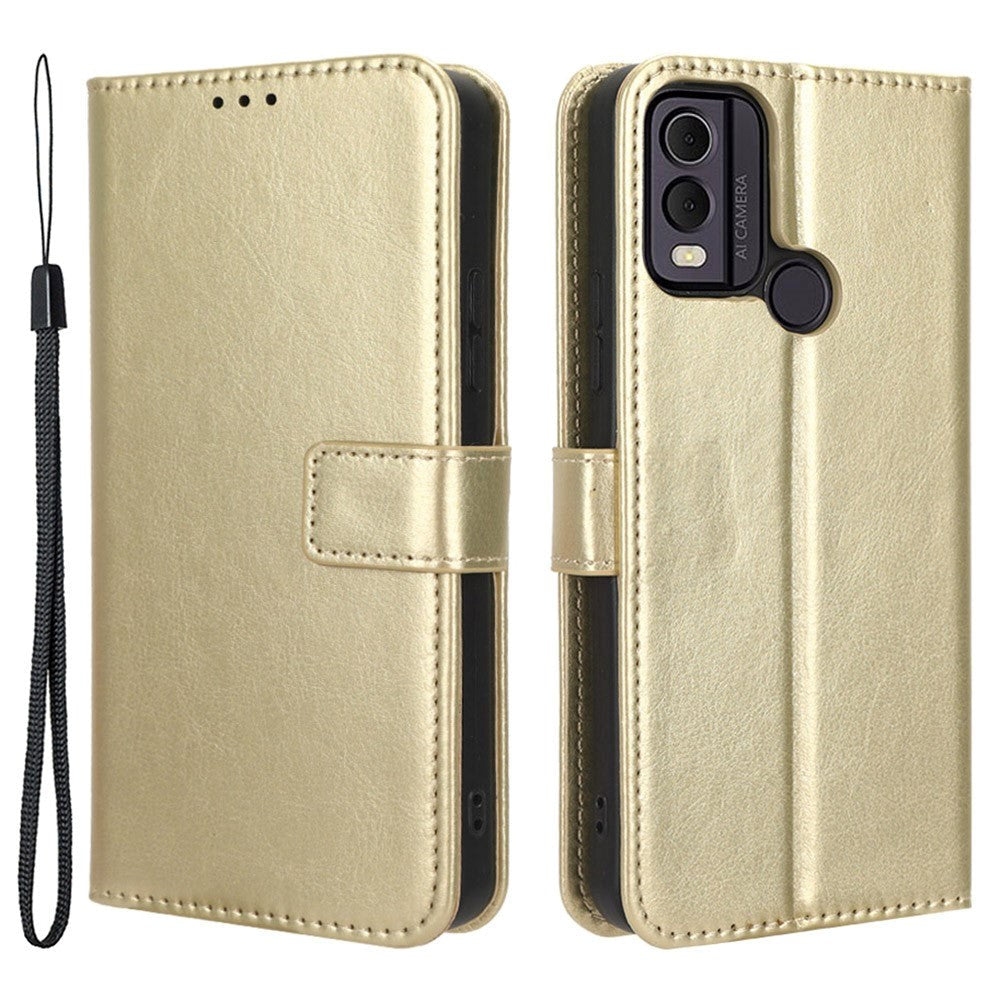 Nokia C22 Læder Cover m. Pung og Strop - Guld