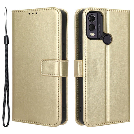 Nokia C22 Læder Cover m. Pung og Strop - Guld